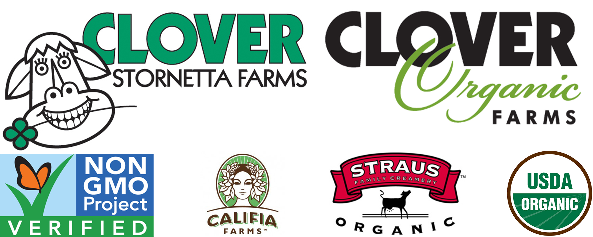 brand logos including Clover Strauss, and Califia Farms