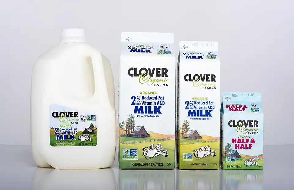Organic milk in different sizes
